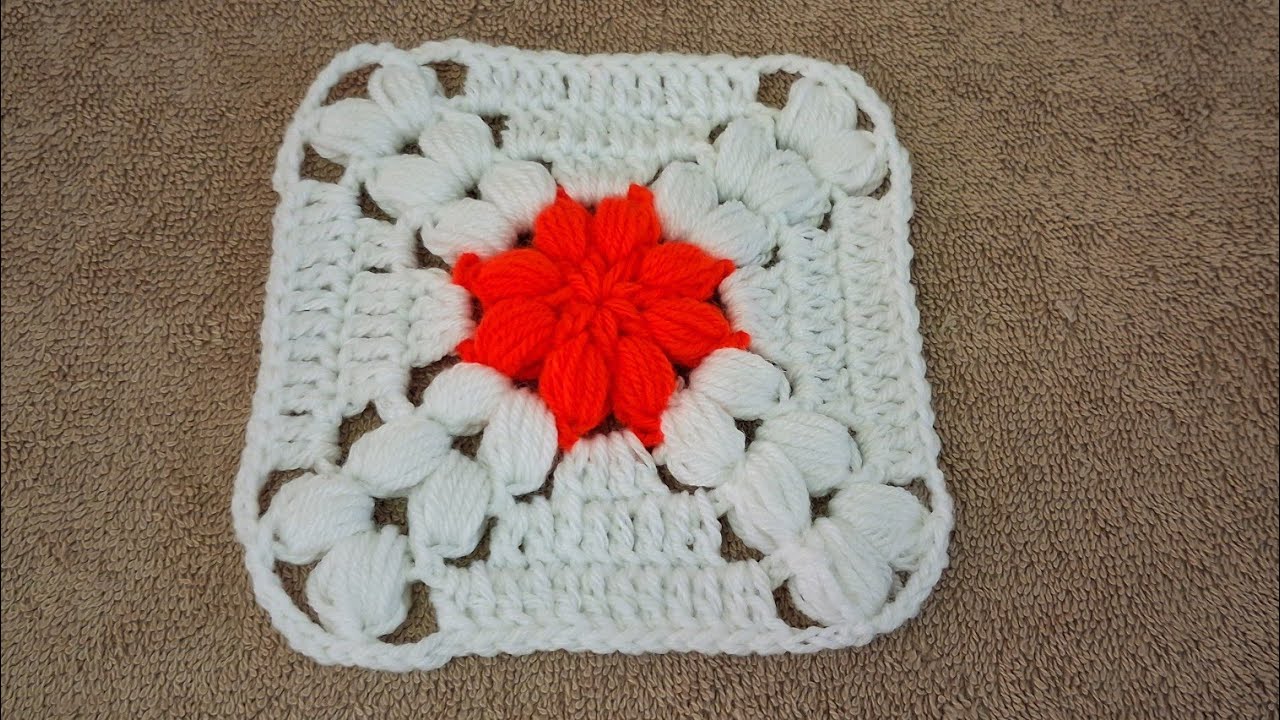 Crochet square flower tutorial,  woolen design ✨️ crochet flower design 