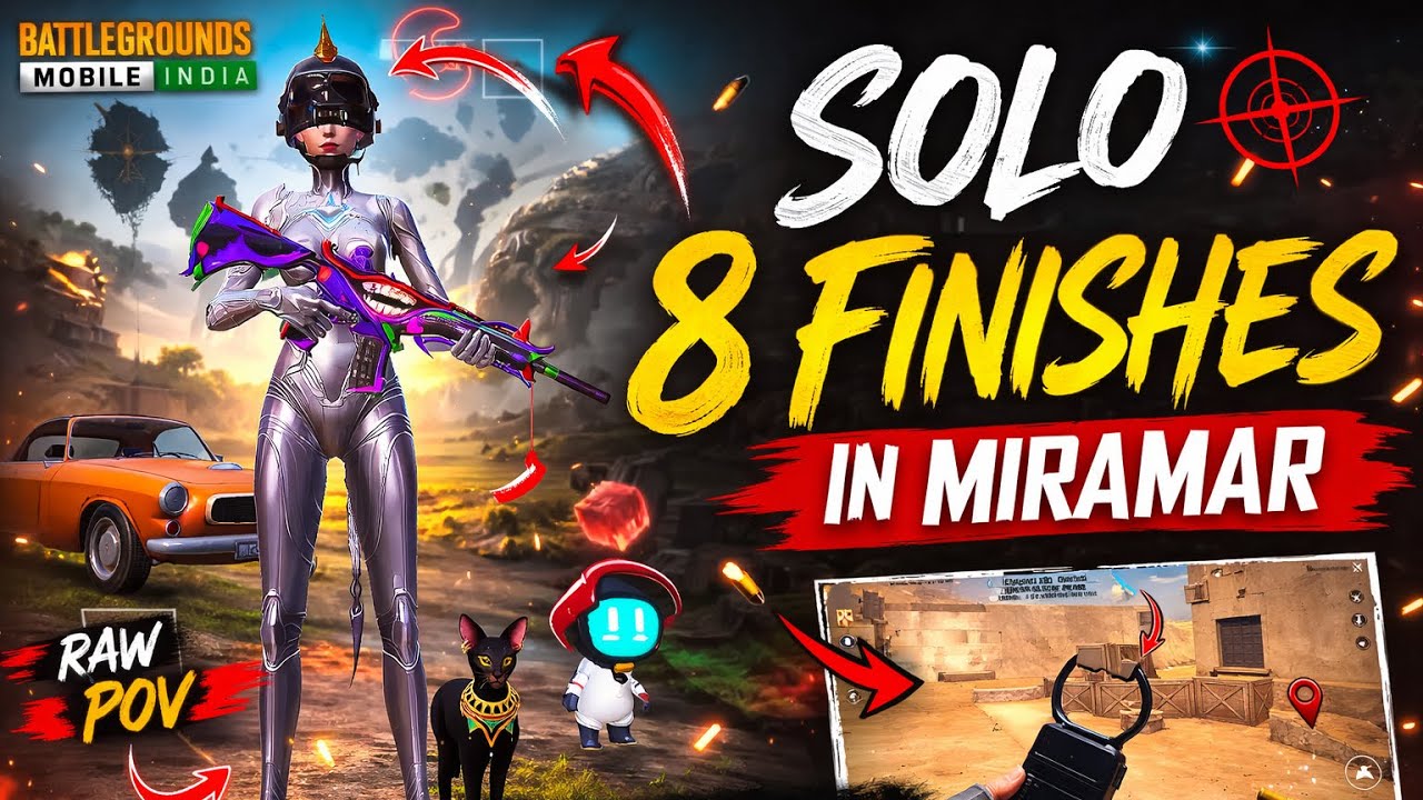 Solo 8 Finishes in Miramar 😱 | Raw POV | BGMI Highlights 