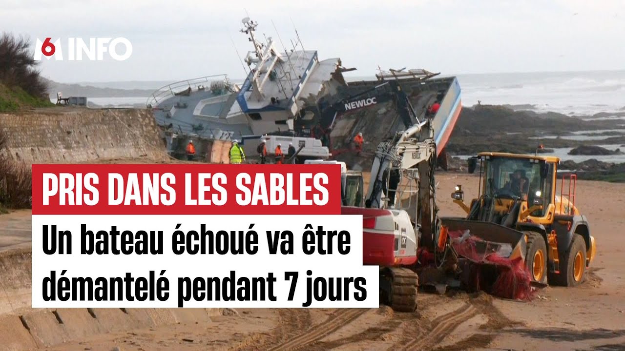 Sables-d'Olonne : le d&eacute;but du d&eacute;mant&egrave;lement d'un bateau &eacute;chou&eacute; mi-janvier