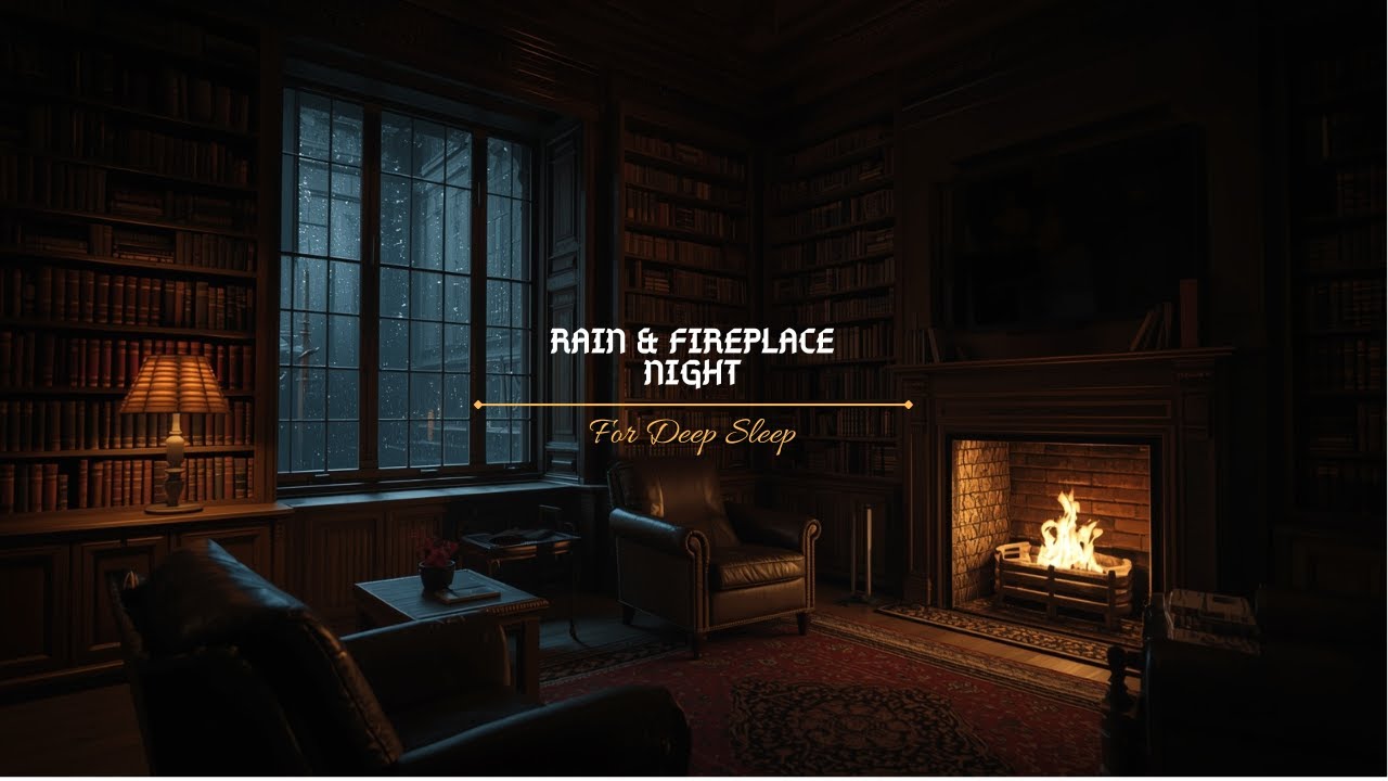 Cozy Reading Room Ambience with Rain & Fireplace | Deep Focus & Relaxing Sleep