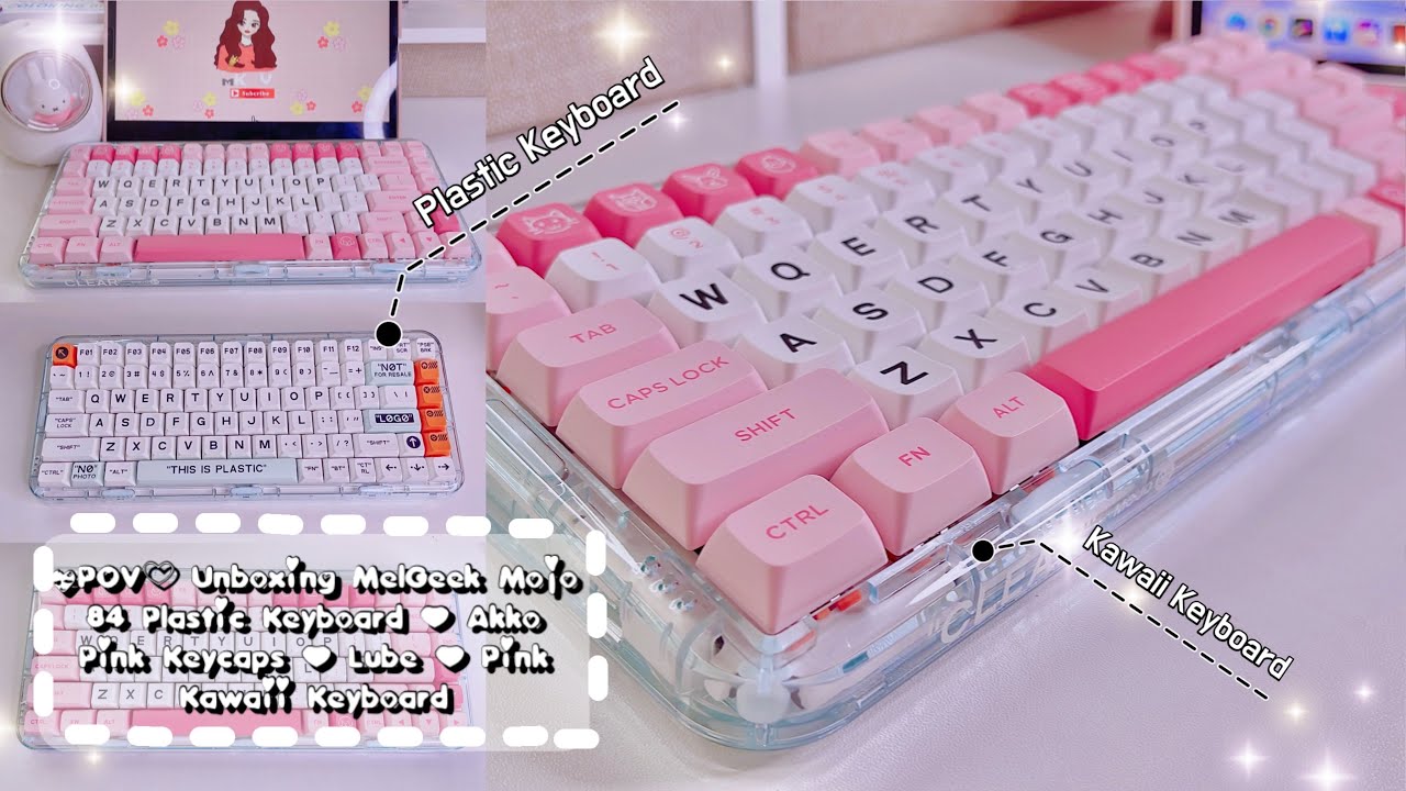 [4K] POV Unboxing and Rating MelGeek Mojo 84 Plastic + Akko Pink Keycaps | Transparent Keyboard