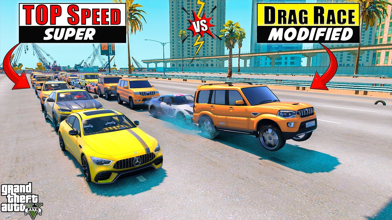 GTA 5 : MODIFIED INDIAN CARS 🔥 VS SUPER CARS 🚀 TOP SPEED TEST HIGHWAY DRAG RACE!!!!