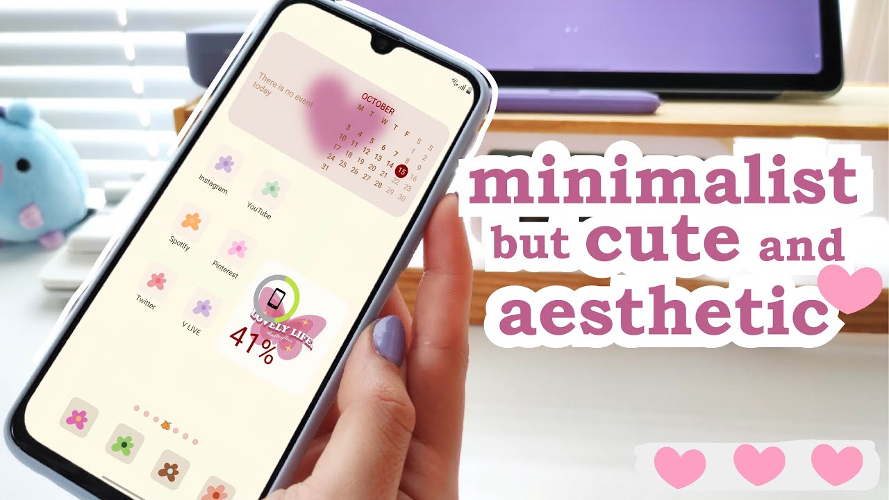 how to make your phone aesthetic☁️ minimalist but cute aesthetic ``happy theme``