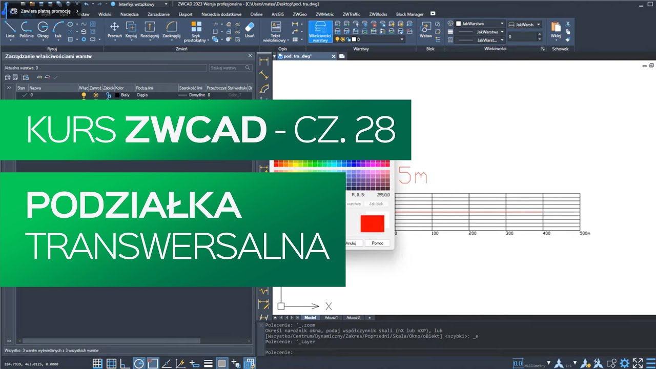 Podziałka transwersalna. Kurs ZWCAD - ćwiczenia. Cześć 28.