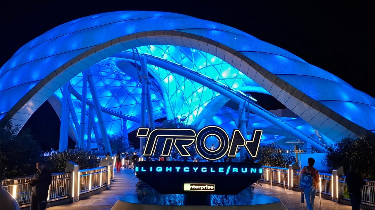 TRON Lightcycle Run 2026, Tron Legacy Motorcycle style Futuristic Coaster, Tomorrowland Disney World