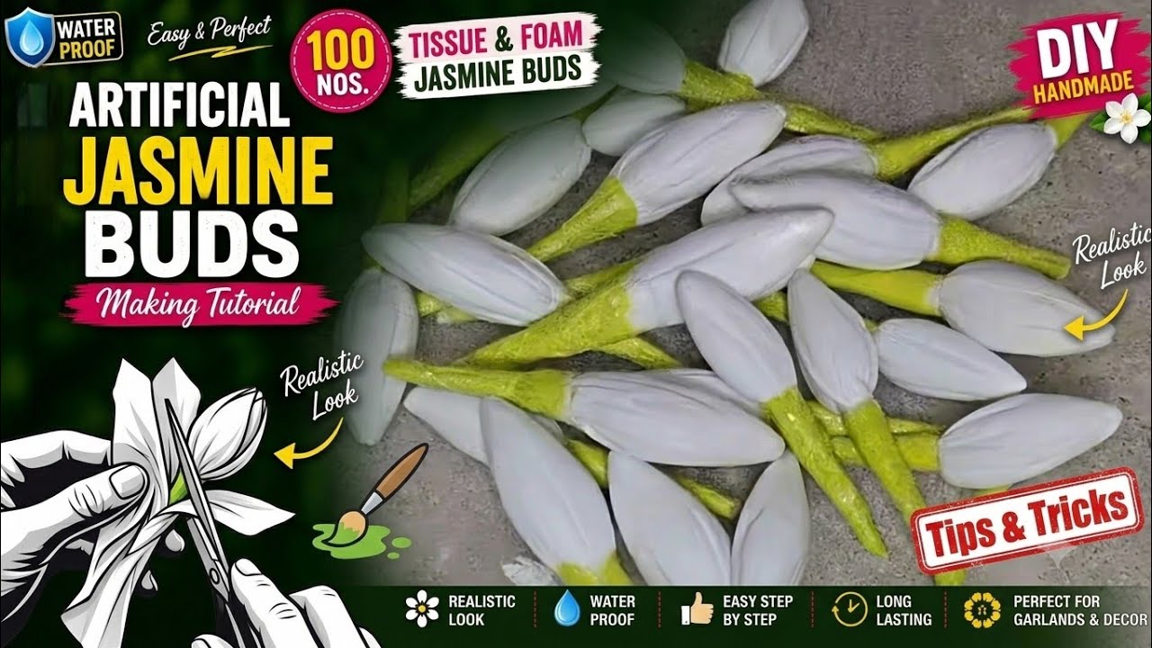 DIY form jasmine | Hanmade jasmine tutorial | Artificial jasmine making at home 