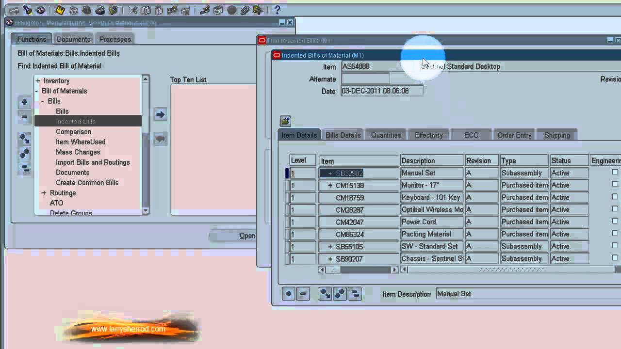 BOM Bills of Material, Oracle Applications Training