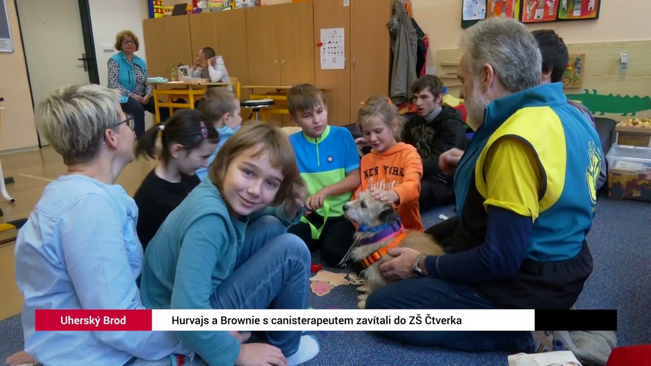 Hurvajs a Brownie s canisterapeutem zavítali do ZŠ Čtverka (TVS)