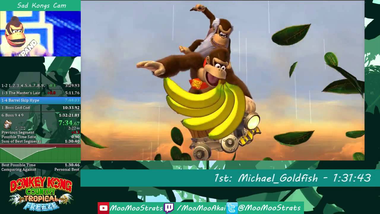 Donkey Kong Country Tropical Freeze Any% Speedrun 1:32:14 - PB:12/01/2015