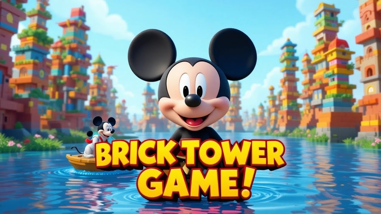 Mickey Mouse Playing Brick Tower Game on Water 💦