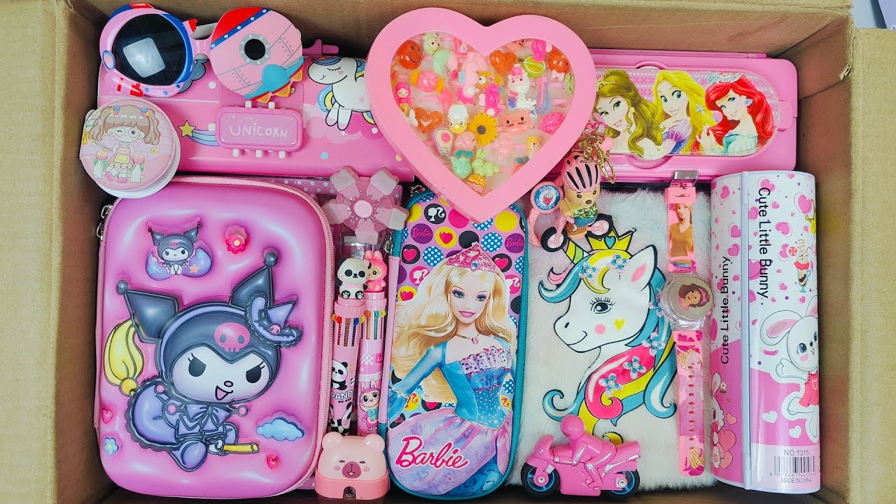 Unboxing Pink Stationery For Girls📚 Kuromi Pencil Box, Colouring kit, Ring Set, Dairy, Eraser, Pen