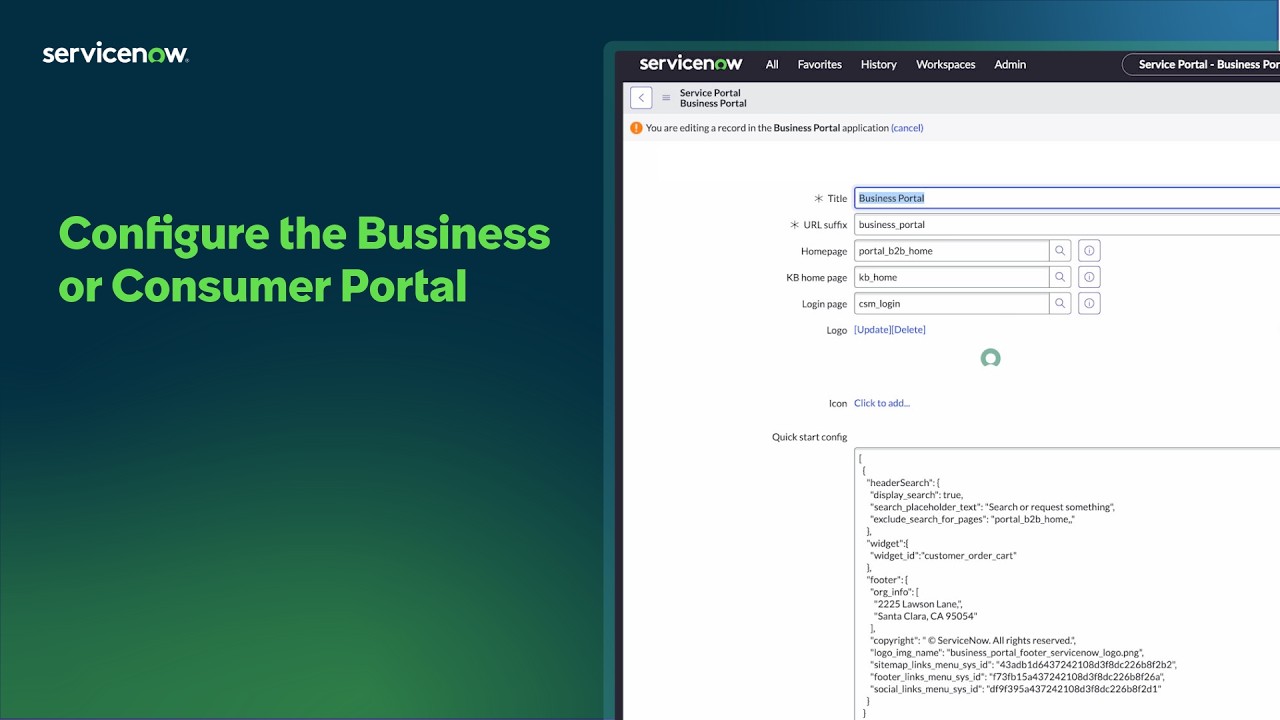 Configure the Business or Consumer Portal