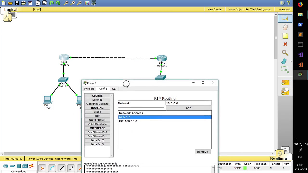 Conectar 2 routers con enrutamiento dinámico RIP - Cisco Packet Tracer