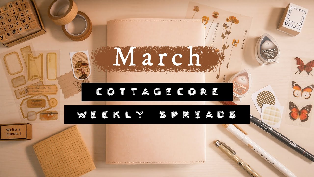March Bullet Journal Weekly Spreads | Cottagecore Theme (Free Printable!)