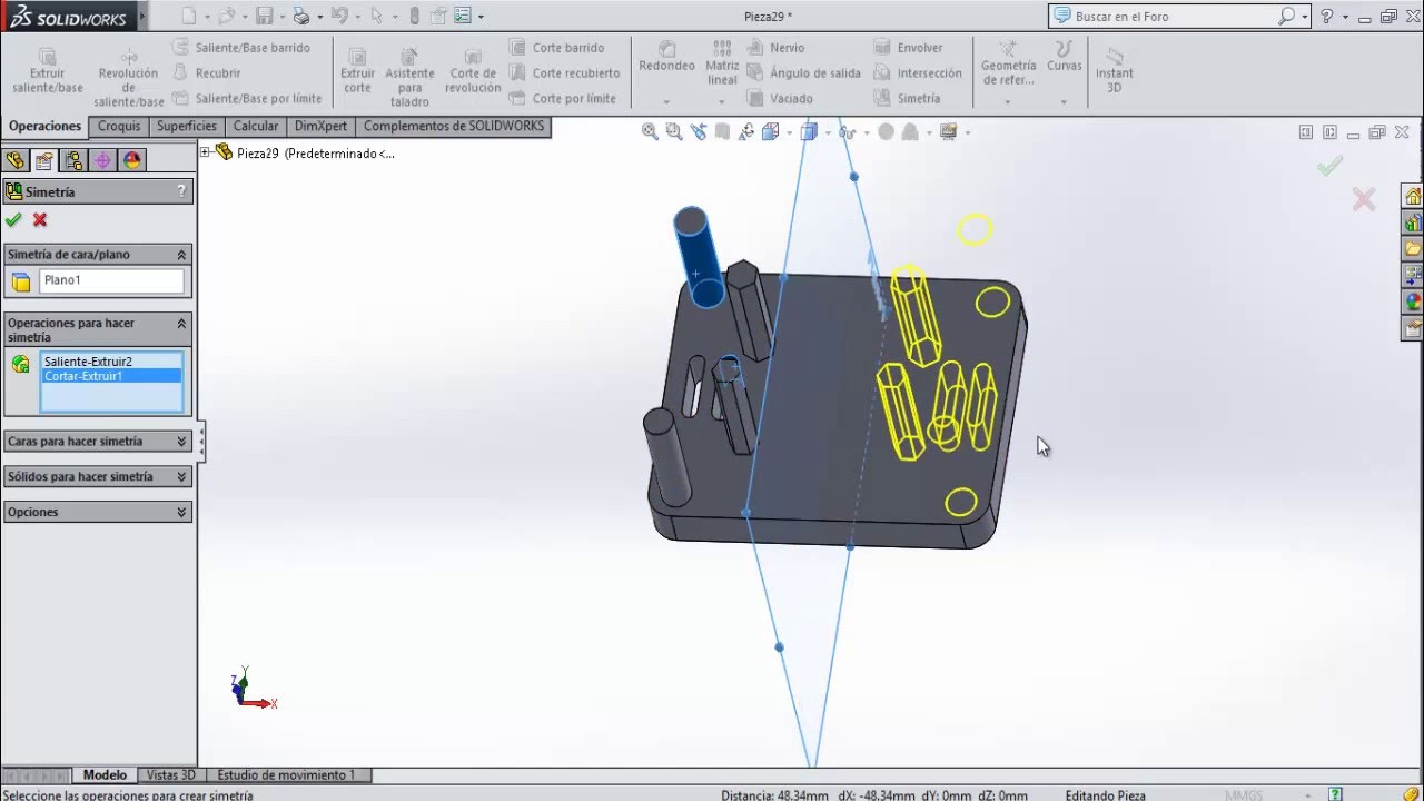 Tutorial de solidworks/Curso. Simetría. 16.