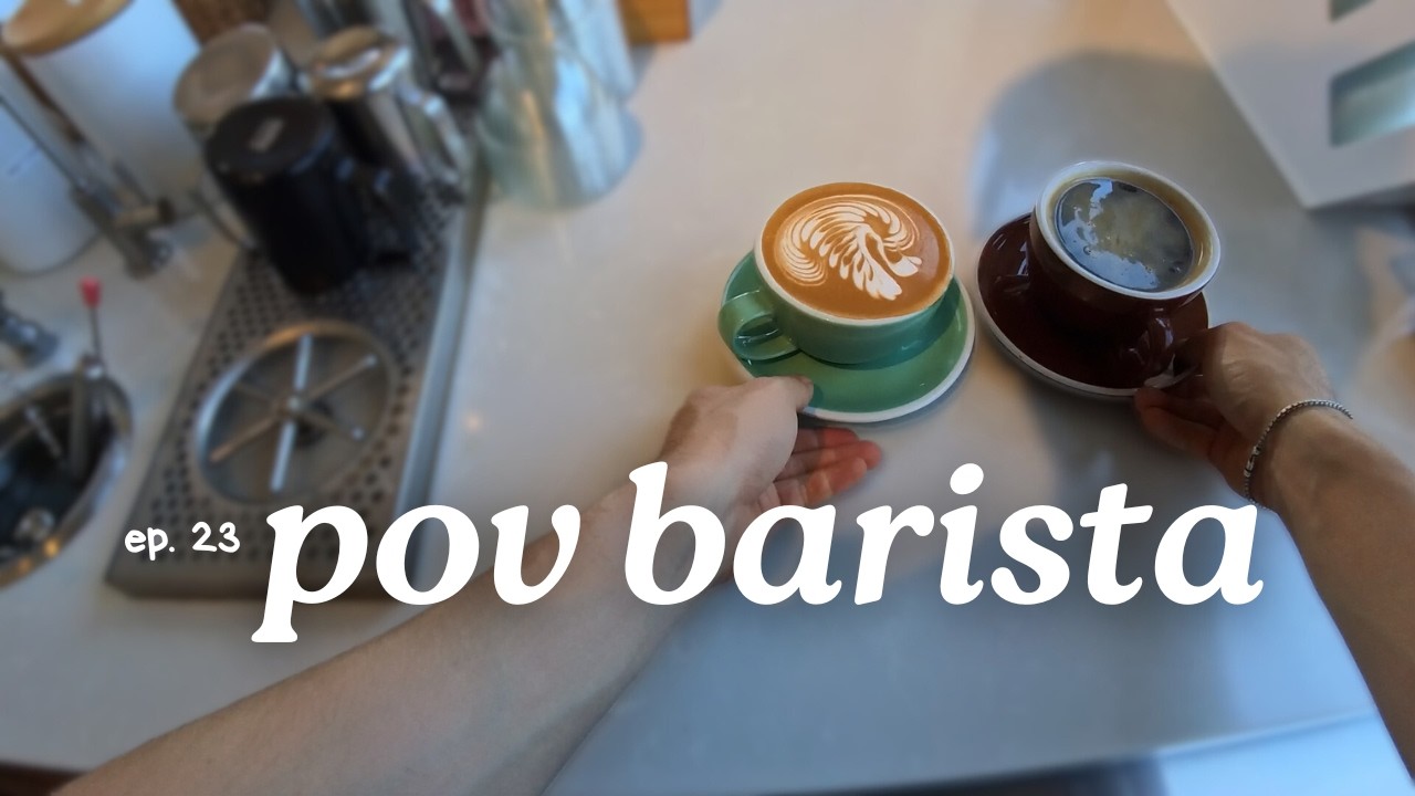 POV- relaxing barista workflow at a cozy cafe