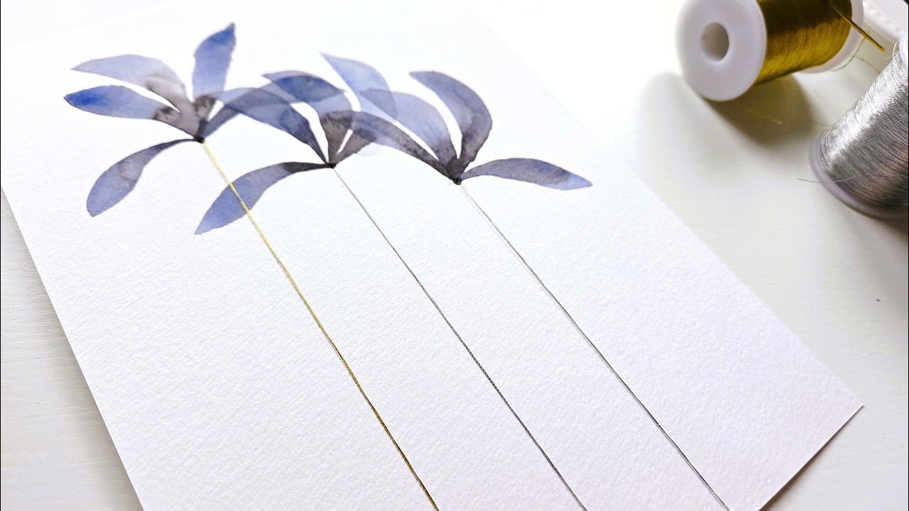 Watch this Watercolor Abstract Scillas sibericas flowers with Gold Threads
