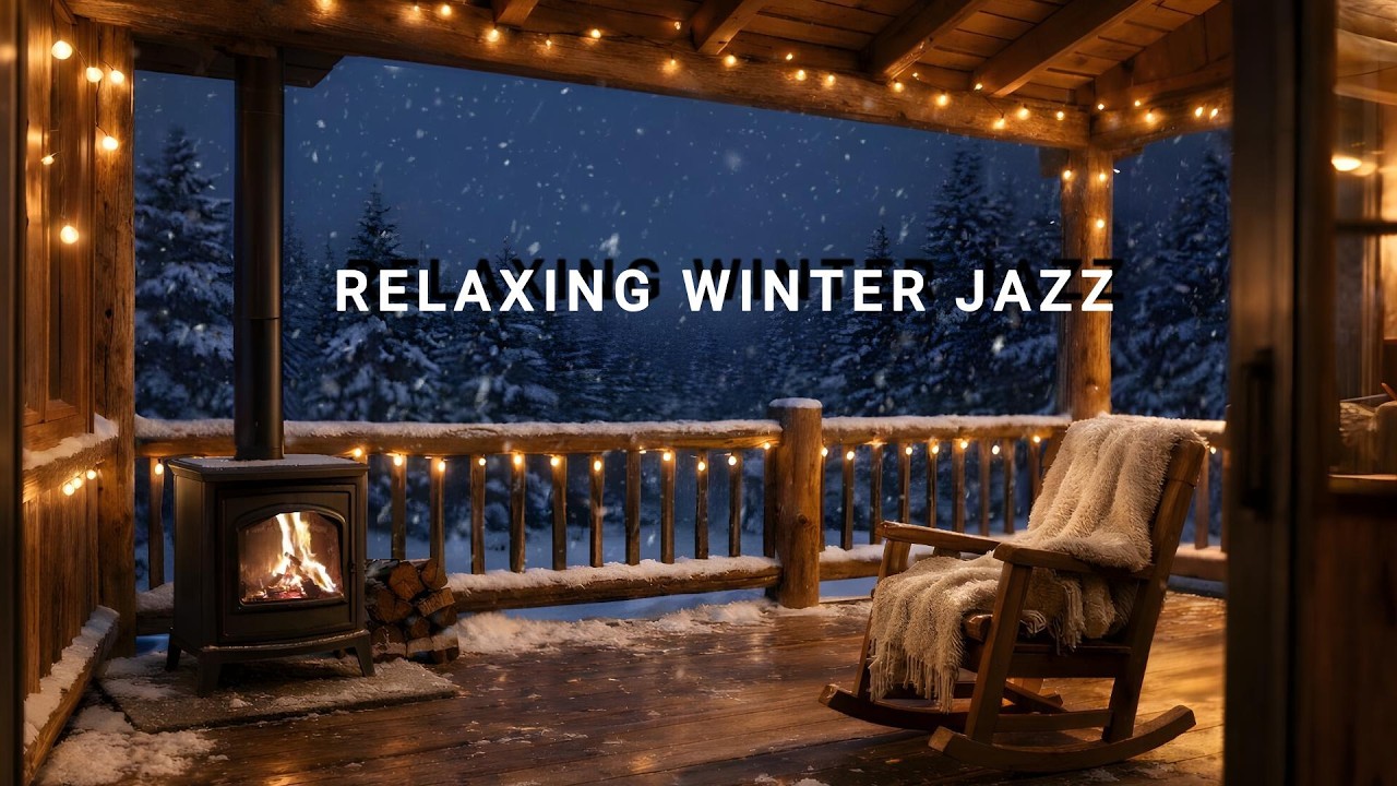 Soft Winter Cabin Jazz ❄️ Fireplace & Snowfall Ambience for Relax & Sleep