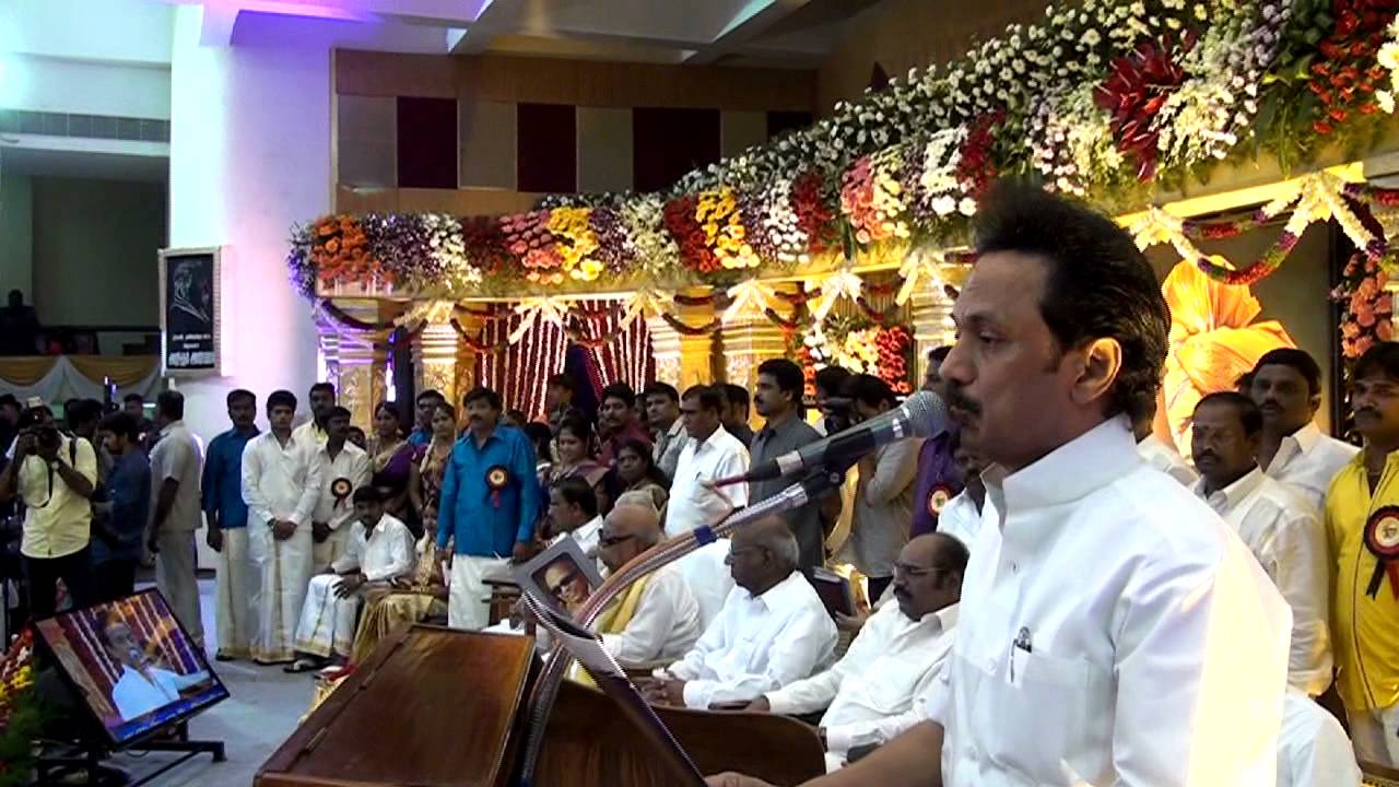 DMK Treasurer MK Stalin’s welcome speech at J. Anbalagan's family marriage function