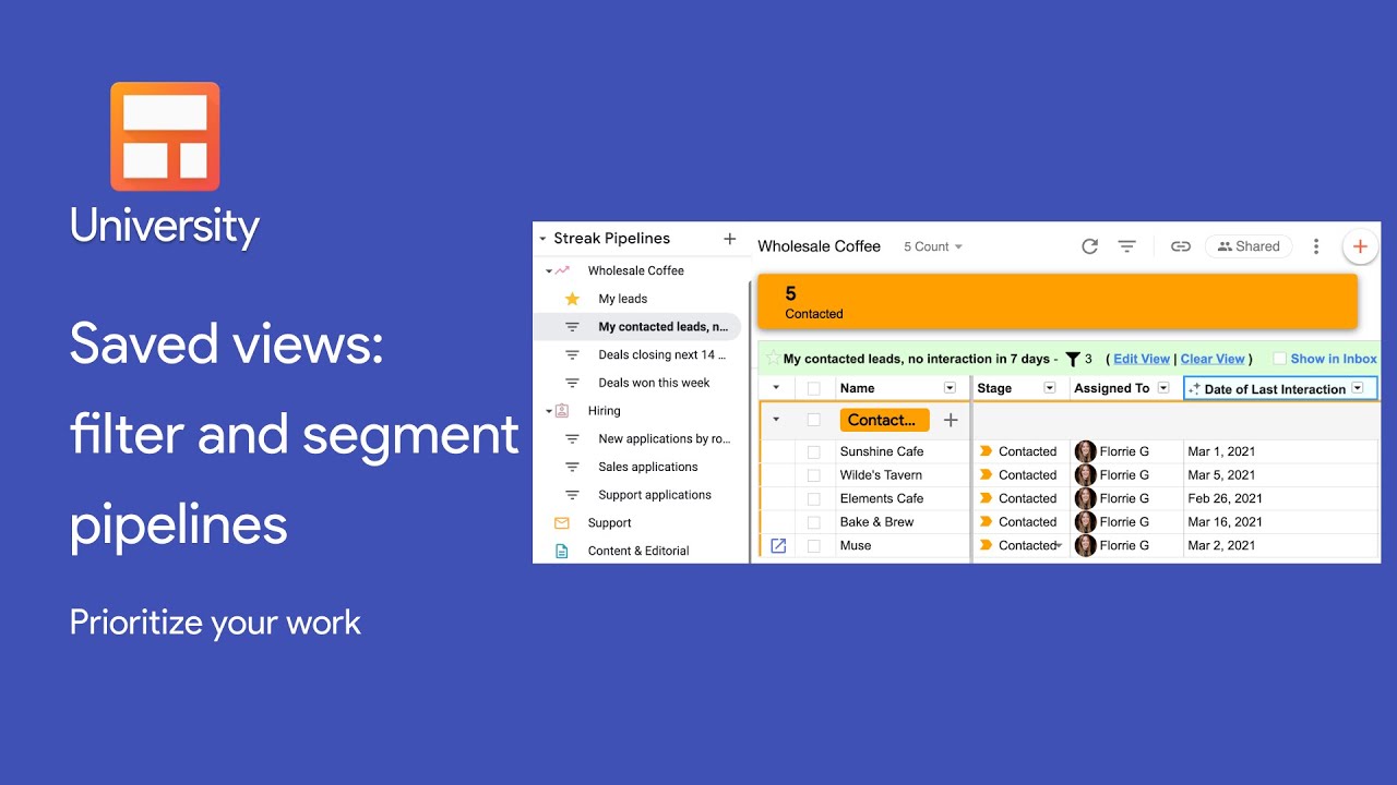 Saved views: filter and segment pipelines