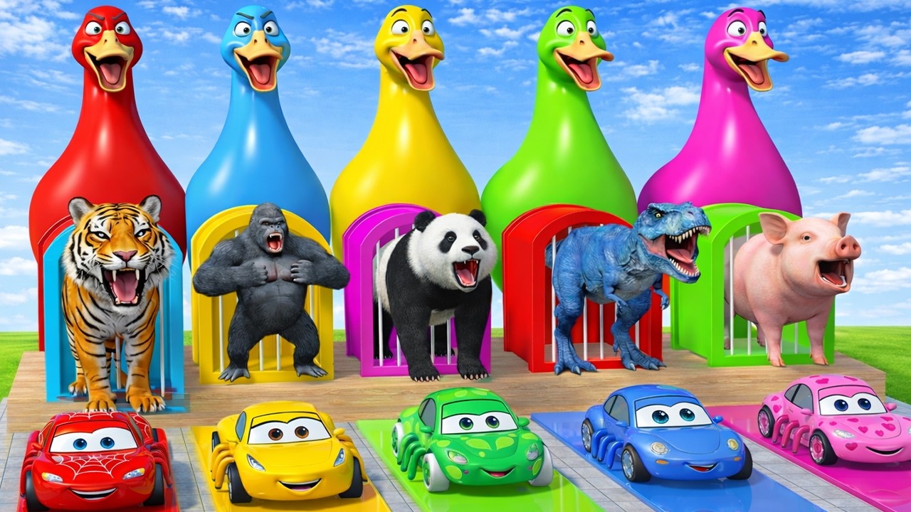 Long Slide Game With Cow Elephant Gorilla Hippopotamus Tiger - 3d Animal Game - Funny 3d Animals