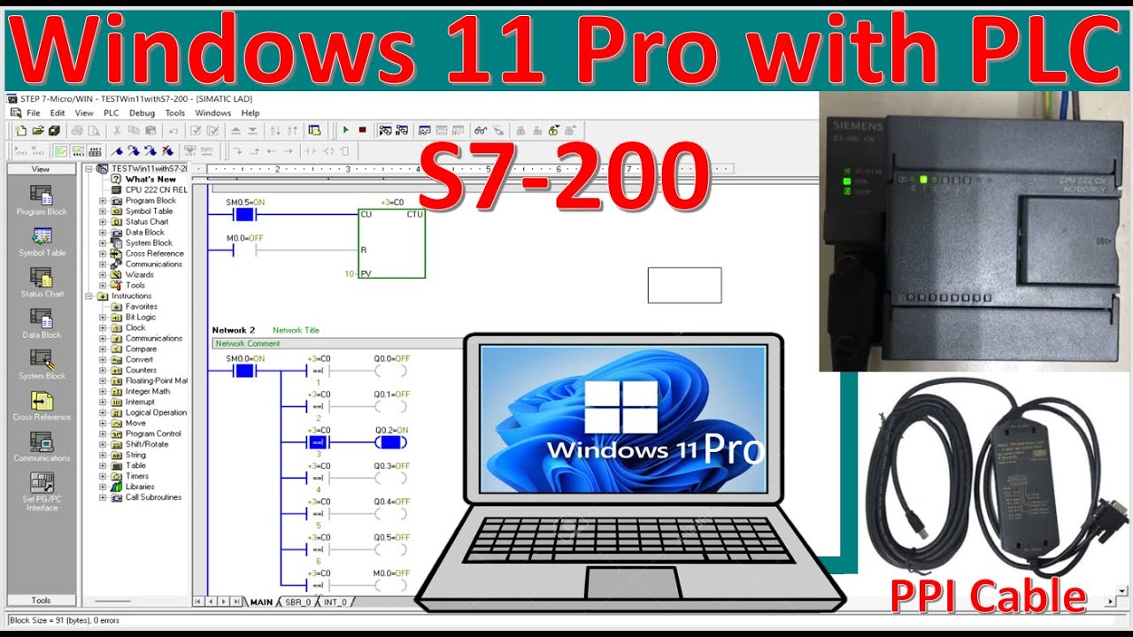 Windows 11 Pro X64-разрядная версия подключается к ПЛК S7-200 с помощью кабеля PPI.