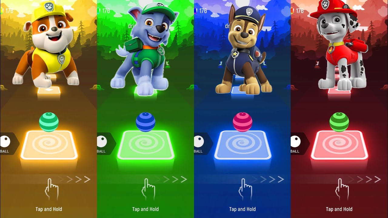 Rubble vs Rocky vs Chase vs Marshall &ndash; Paw Patrol Tiles Hop Battle