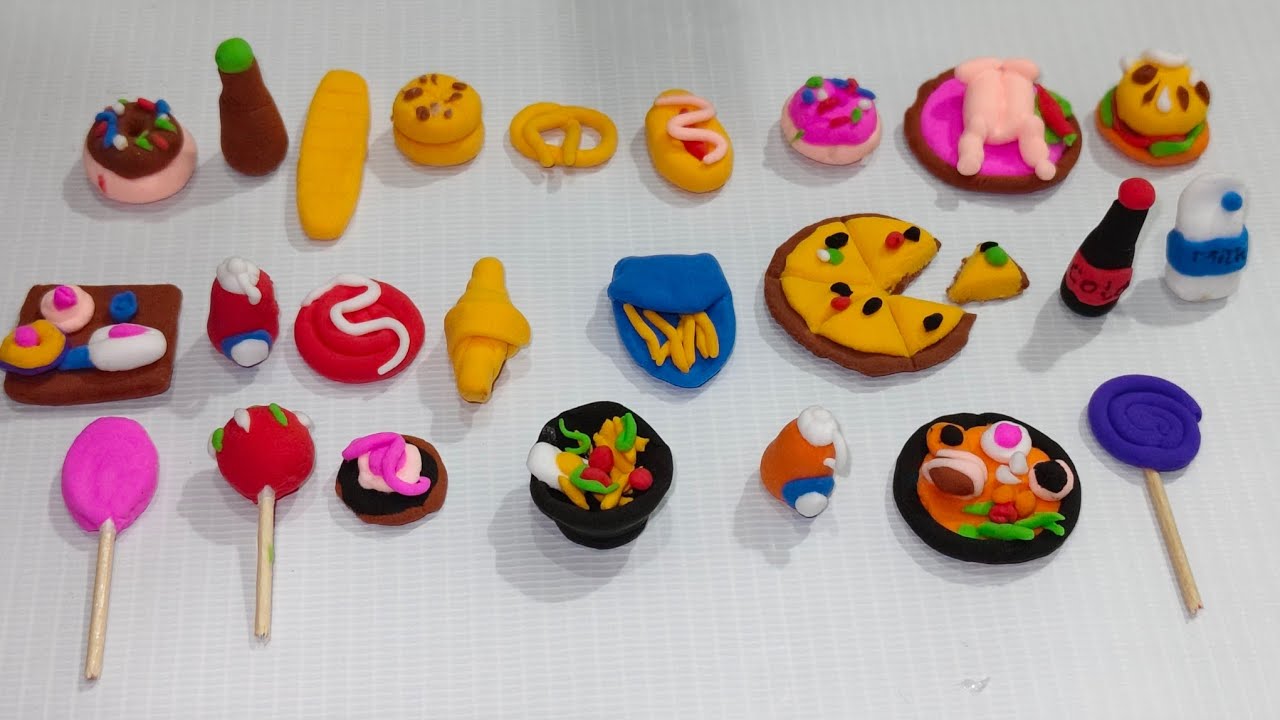 Mini Clay Food Set 🍕🍩 | Satisfying Clay Craft Ideas for Kids & Beginners#minifood #claycraft #