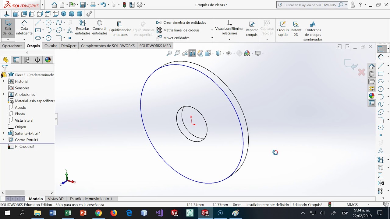Operación corte Corte Barrido en solidworks