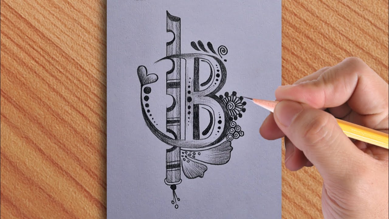 Amazing  tattoo art of B letter drawing with pencil || simple B letter drawing idea