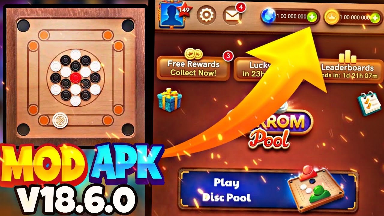 carrom pool unlimited coins and gems mod apk new hack v18.6.0 download latest mod menu aim trick