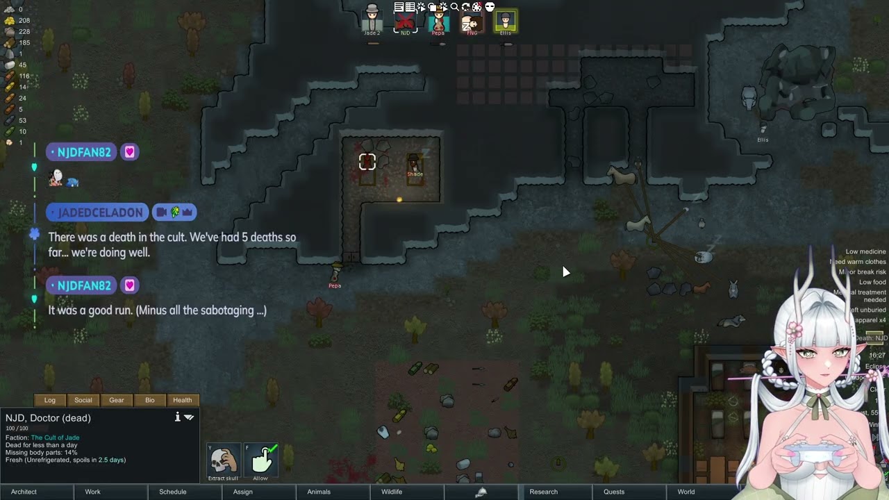 Rimworld Live Stream VOD. Many deaths. Not good for the cult.