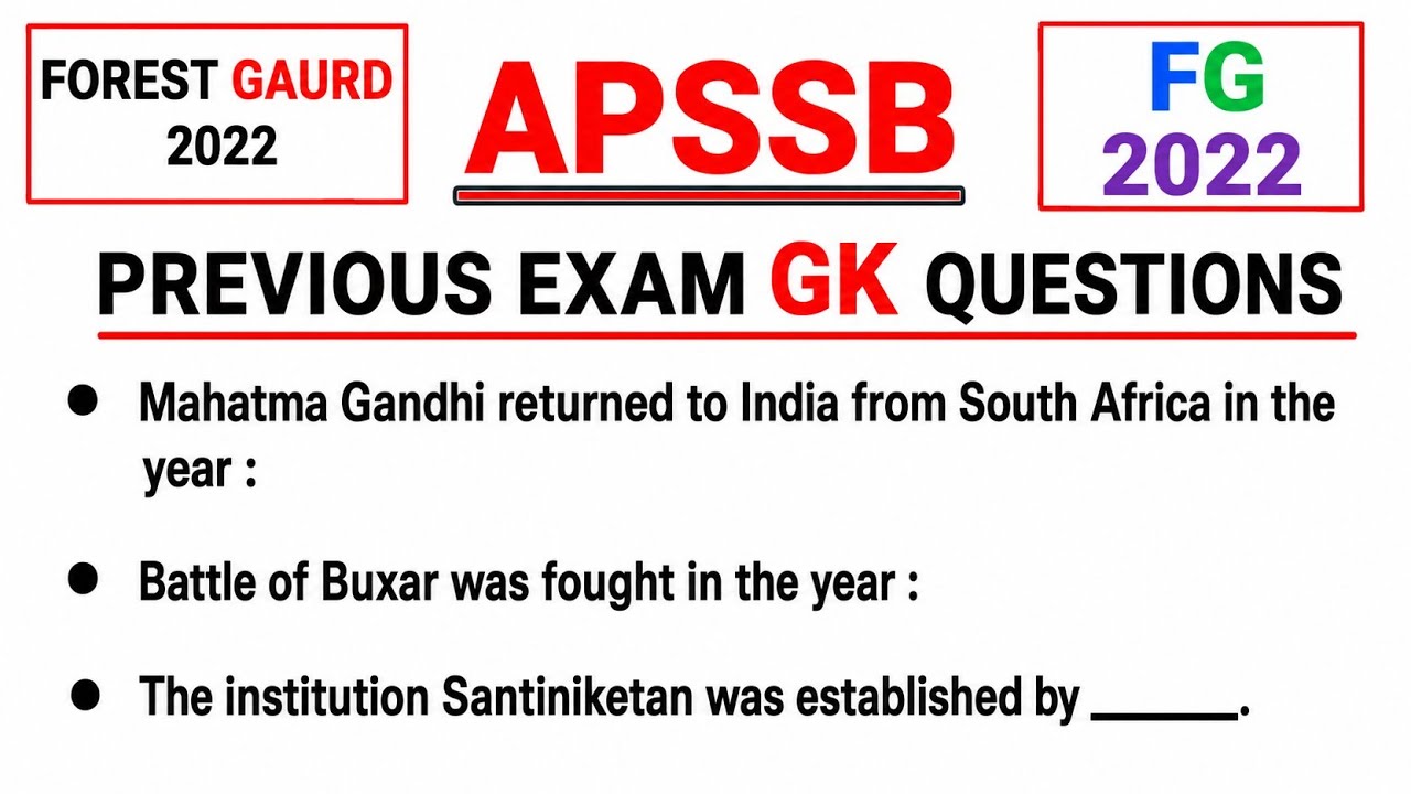 Apssb previous exam GK questions | Forest Guard 2022