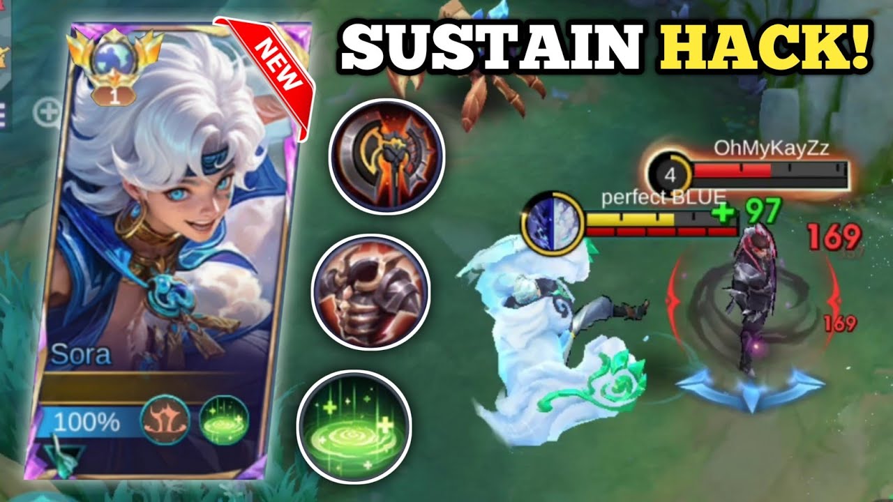 NEW HERO SORA VS. YU ZHONG! (sustain battle!👻) SORA BEST BUILD AND EMBLEM -MLBB
