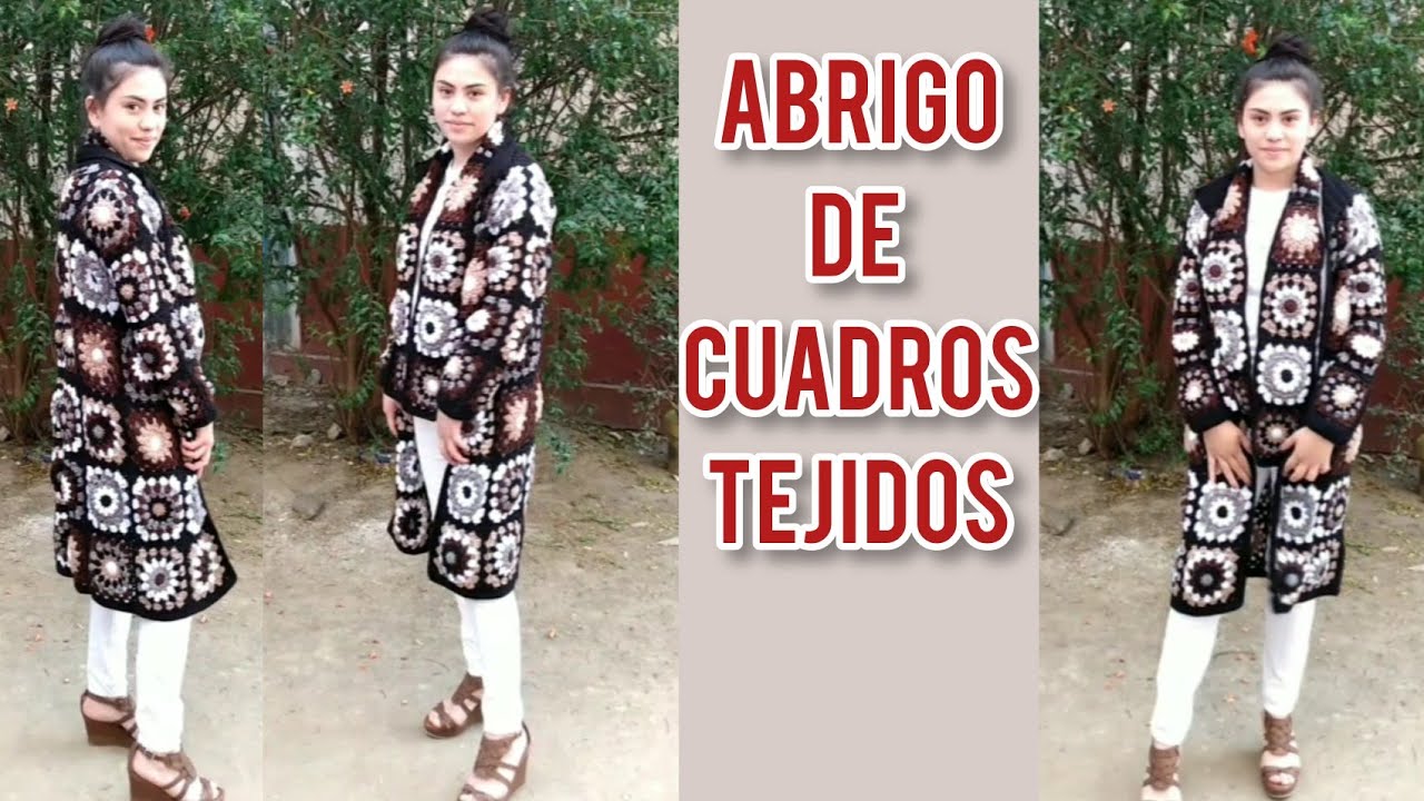 Abrigo con cuadros tejidos a crochet o ganchillo.