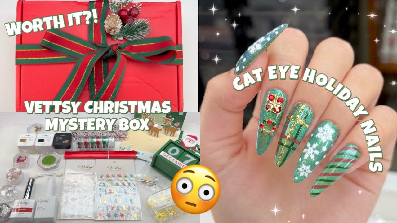 VETTSY CHRISTMAS LIMITED EDITION MYSTERY BOX | UNBOXING & HONEST REVIEW | CAT EYE HOLIDAY NAILS