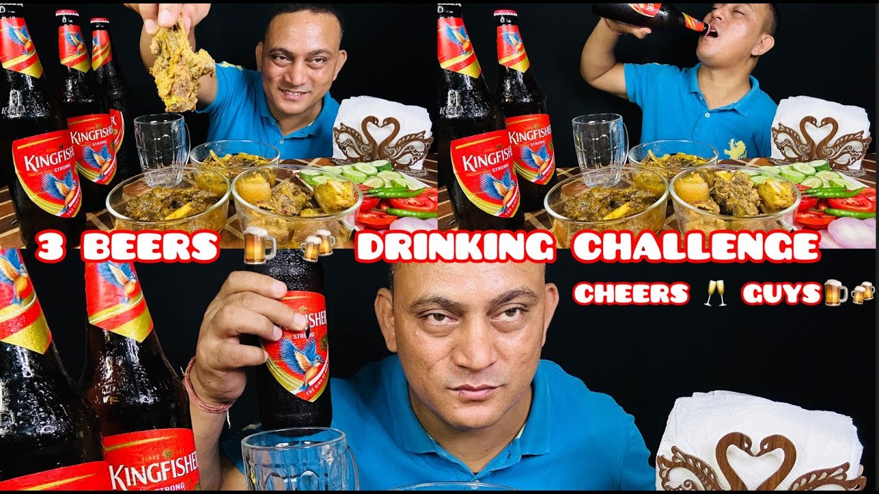 DRINK BEER, SAVE WATER | 3 BEERS DRINKING CHALLENGE | PORK RIBS | MUTTON BOTI |  DUCK MEAT | CHEERS