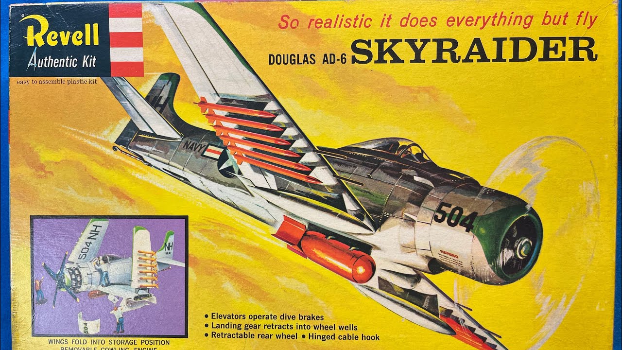 Revell 1959 Douglas AD-6 Skyraider Vintage Model Airplane Kit Review Unboxing 