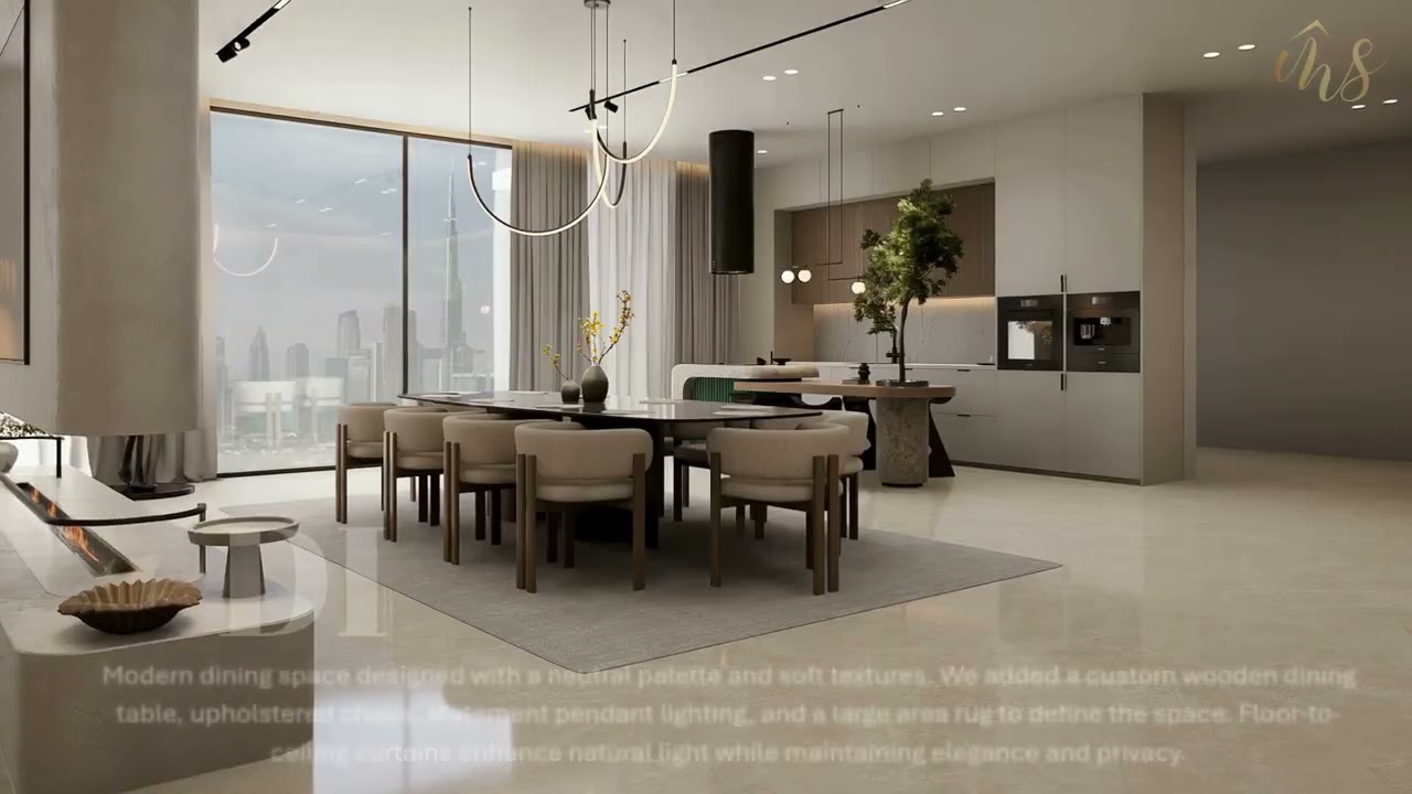 Modern warmth with a touch of nature. #luxury #interiordesigninspo #uae #kitchen #livingroom