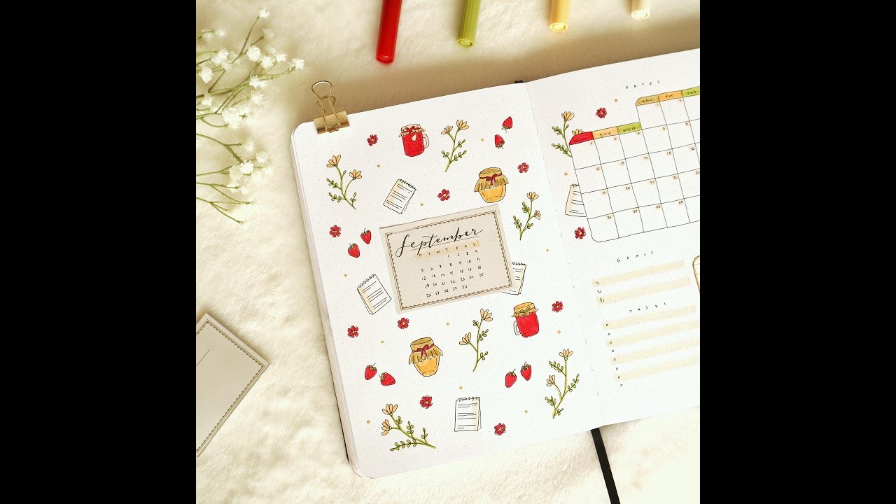 My bujo process 🍓 #september #bulletjournal #coverpage #process #bujo #bujoideas #bujosetup #jars