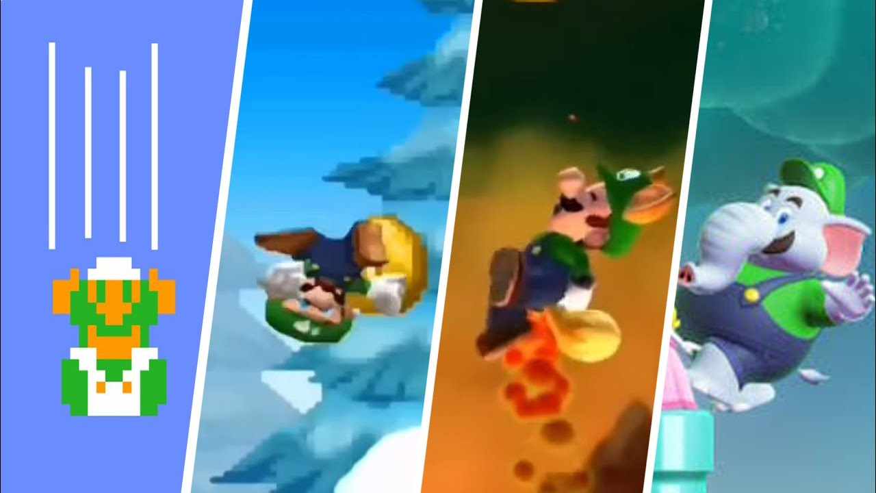 Evolution of Luigi Falling to Death - Game over (1985-2024)