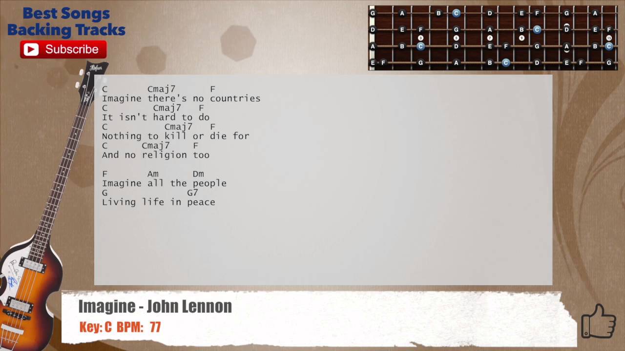 🎻 Imagine - John Lennon Bass Backing Track with chords and lyrics