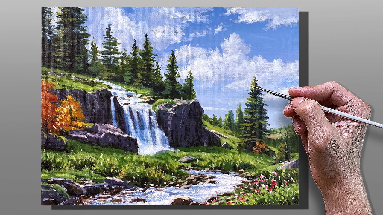 How to Paint Waterfall Stream Landscape / Correa Art