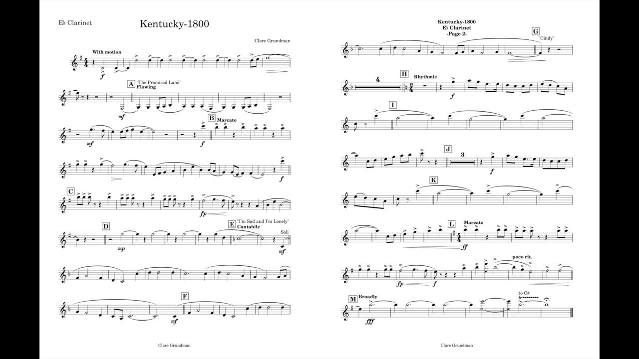 Kentucky-1800 (E flat Clarinet part) by Clare Grundman