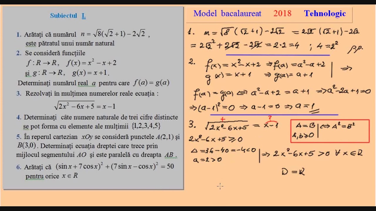Model oficial de bacalaureat 2018 la Matematica, Tehnologic