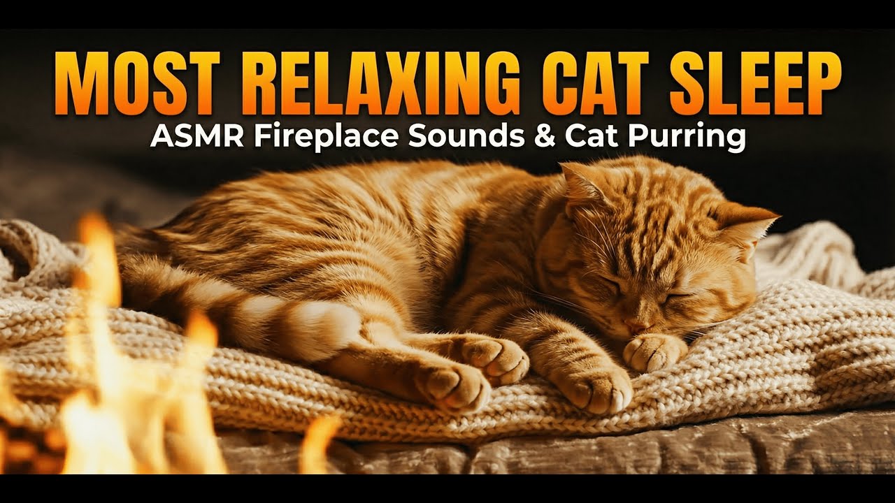 Cozy Cat Purring by the Fireplace 🔥 ASMR Sleep Ambience (10 Hours / 4K)