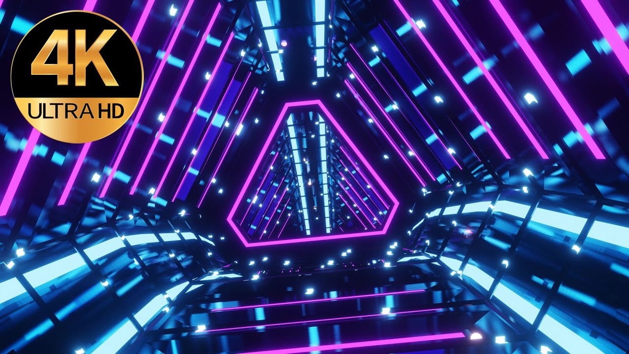 10 Hour 4kTV Relaxing screensaver triangle metallic Color Neon tunnel Abstract background video loop