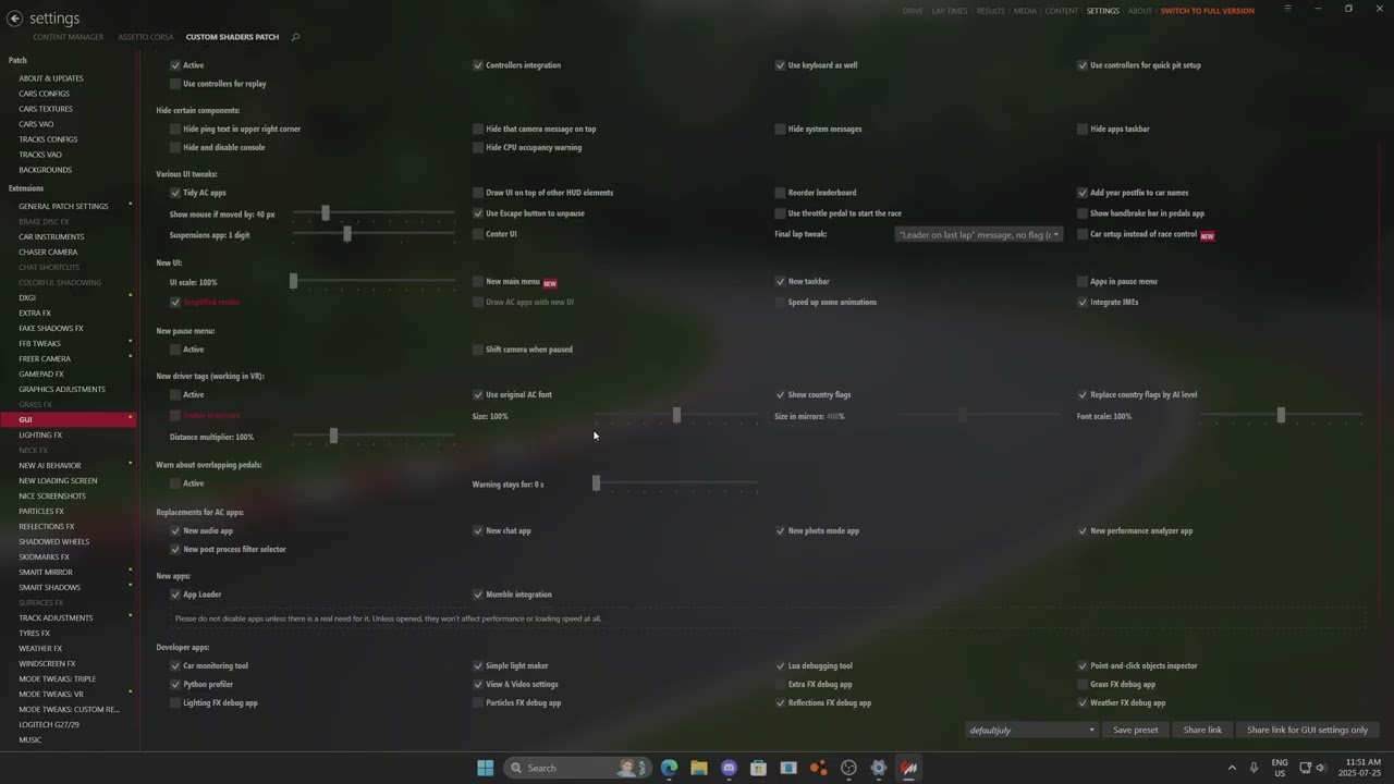 Assetto Corsa Custom Shaders Patch Settings Explained (LowSpec Smooth Gameplay)