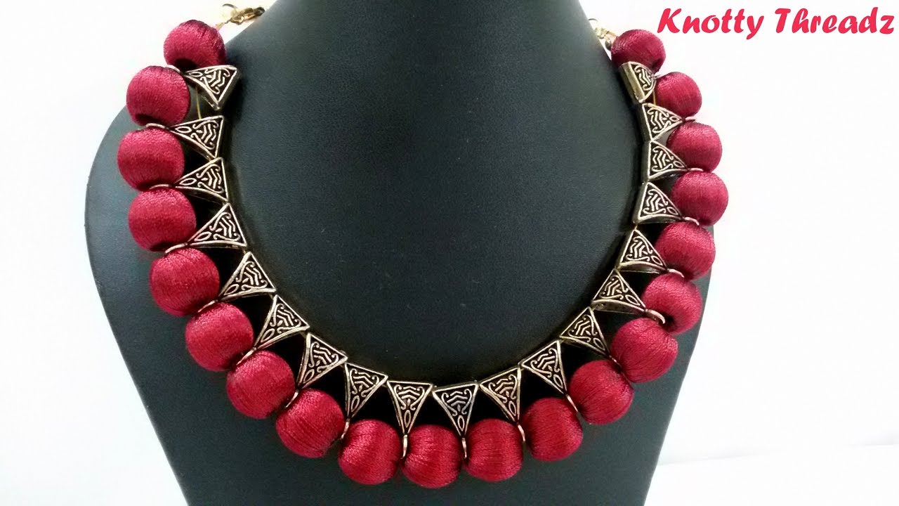 How to make an Elegant Silk Thread Bail Necklace - Simple Method !!