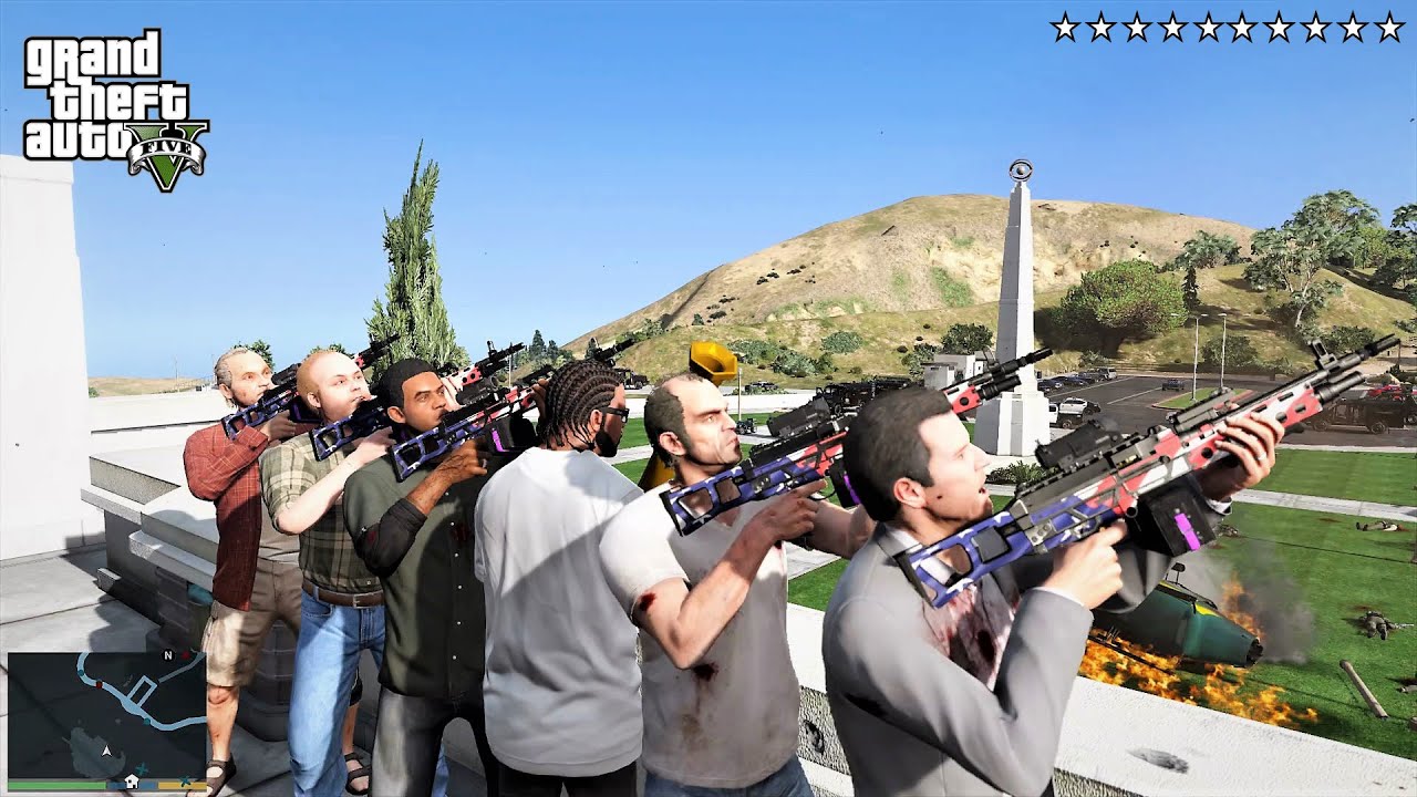 GTA 5 - Franklin, Lamar, Michael, Trevor, Chef, Lester, Ron and Wade's TEN STAR COP BATTLE/ESCAPE